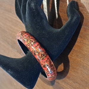 Wooden Slide on Bangle 2.5 Dark Red Black Gold